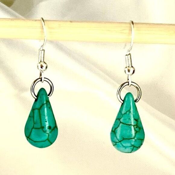 ATK Sterling 925 Silver & Turquoise Teardrop Dangles - Picture 3 of 7